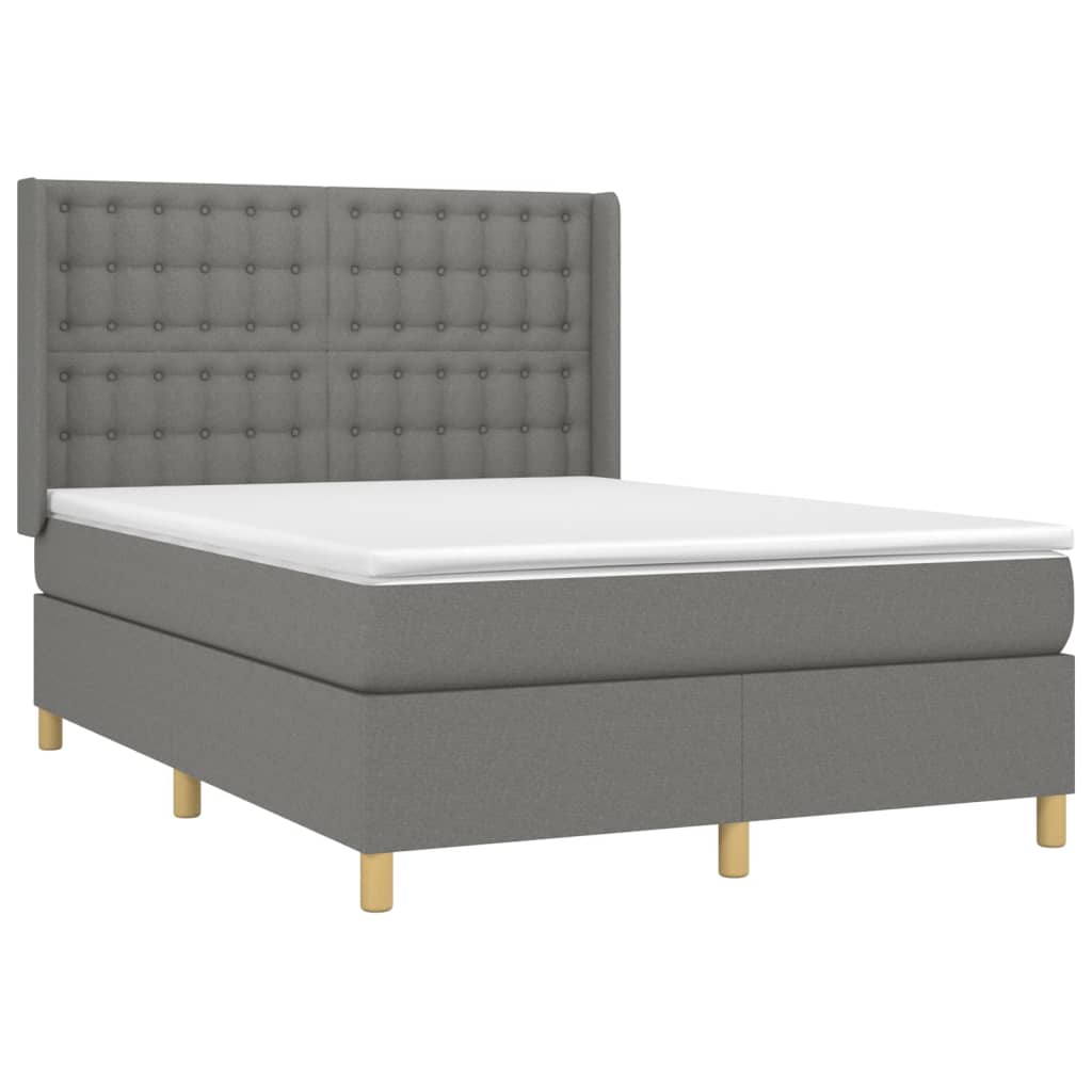 Letto a Molle Materasso e LED Grigio Scuro 140x200cm in Tessuto