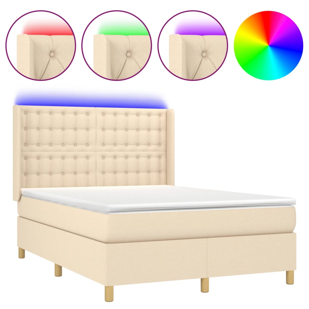 Letto a Molle con Materasso e LED Crema 140x200 cm in Tessuto | homemem39