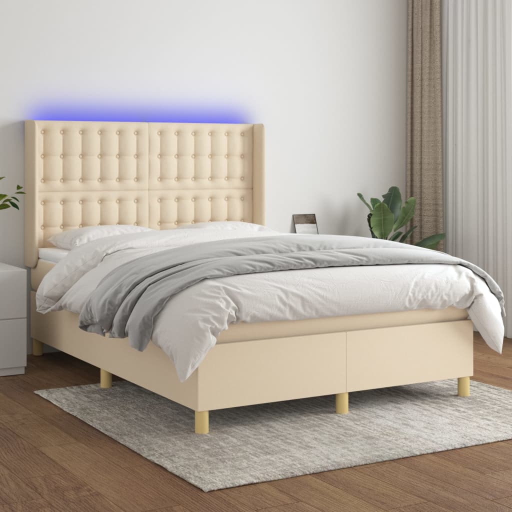 Letto a Molle con Materasso e LED Crema 140x200 cm in Tessuto | homemem39