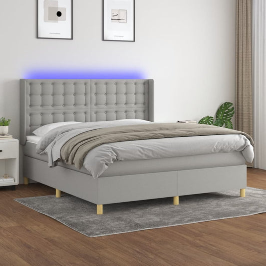 Letto a Molle Materasso e LED Grigio Chiaro 160x200 cm Tessuto - homemem39