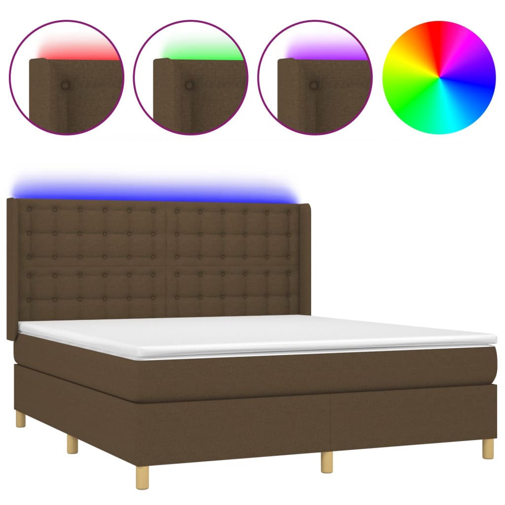 Letto a Molle Materasso e LED Marrone Scuro 160x200 cm Tessuto | homemem39