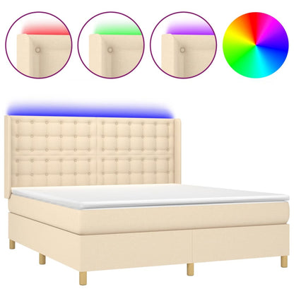 Letto a Molle con Materasso e LED Crema 160x200 cm in Tessuto