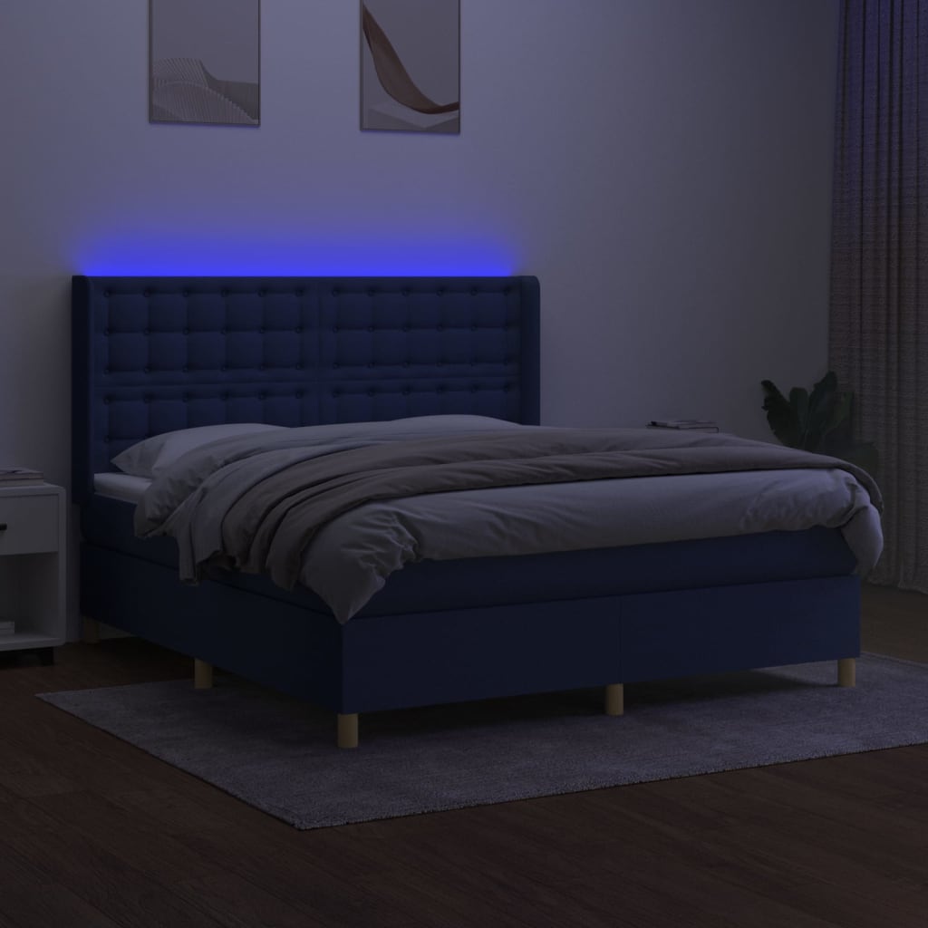 Letto a Molle con Materasso e LED Blu 160x200 cm in Tessuto - homemem39