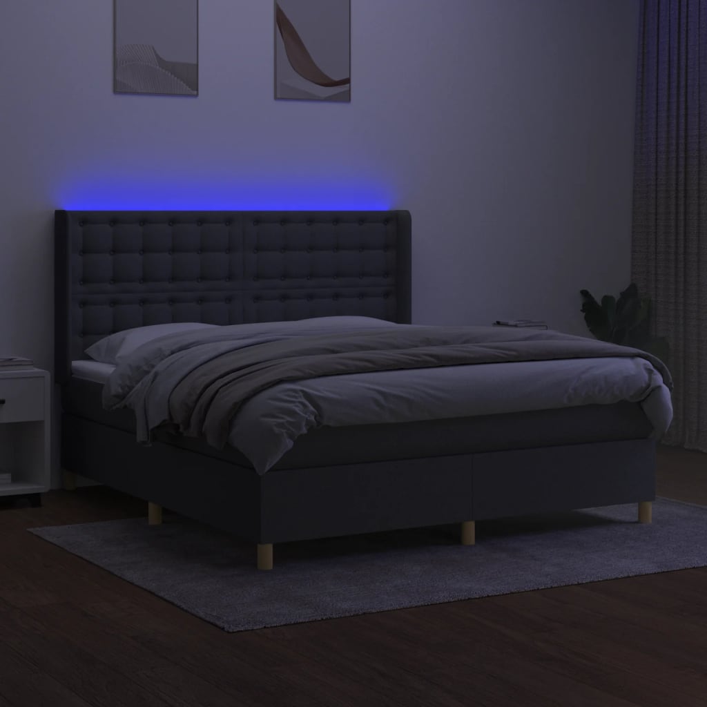 Letto a Molle Materasso e LED Grigio Scuro 180x200cm in Tessuto - homemem39