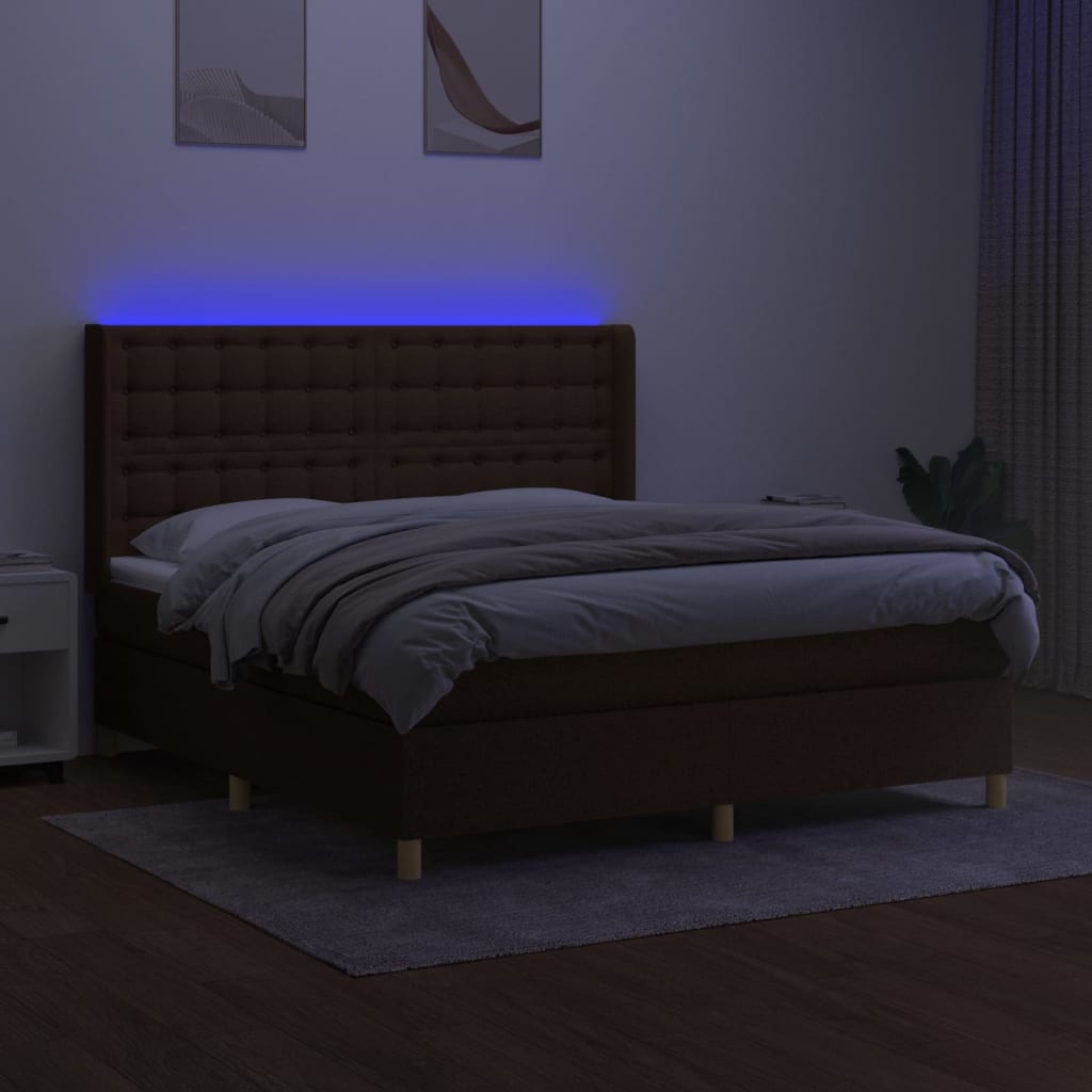 Letto a Molle Materasso e LED MarroneScuro 180x200cm in Tessuto | homemem39