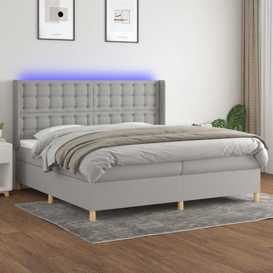 Letto a Molle Materasso e LED Grigio Chiaro 200x200 cm Tessuto - homemem39