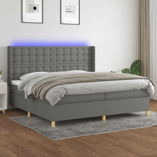 Letto a Molle Materasso e LED Grigio Scuro 200x200cm in Tessuto - homemem39