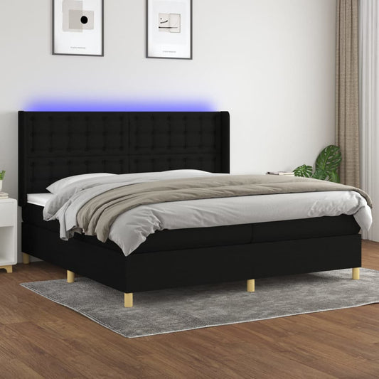 Letto a Molle Materasso e LED Nero 200x200cm in Tessuto - homemem39