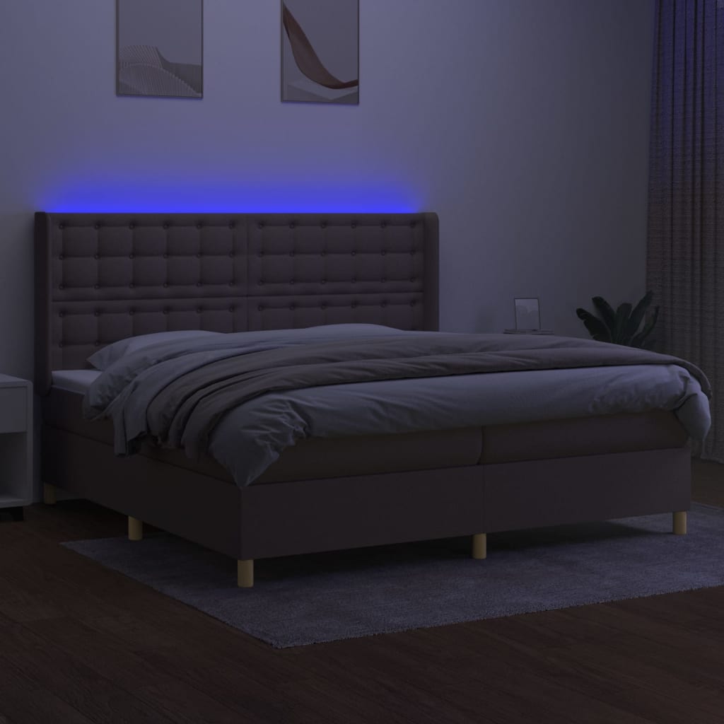 Letto a Molle Materasso e LED tortora 200x200cm in Tessuto - homemem39