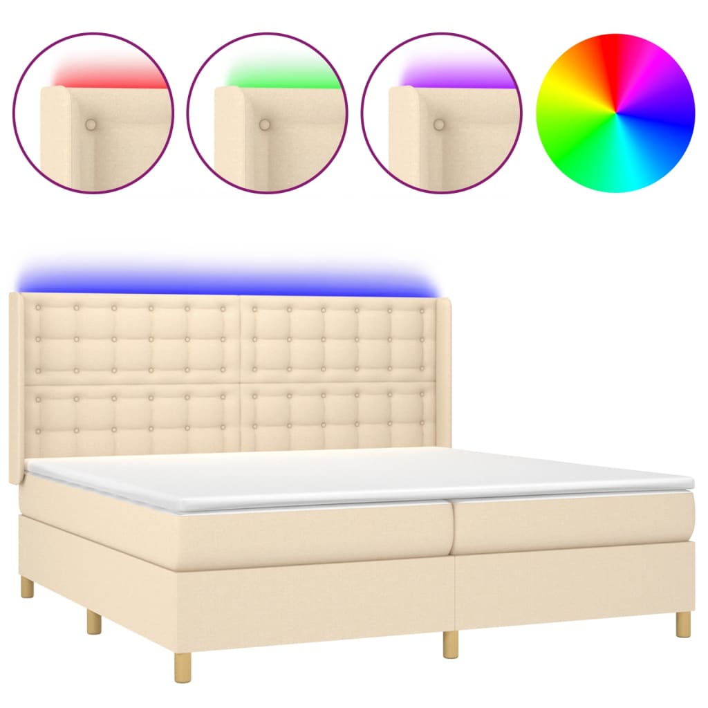 Letto a Molle Materasso e LED bianco 200x200cm in Tessuto - homemem39