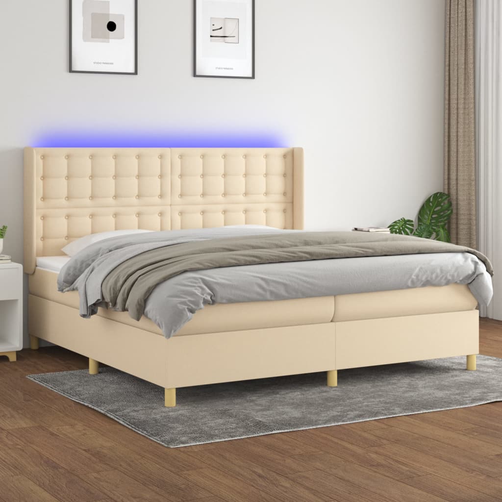 Letto a Molle Materasso e LED bianco 200x200cm in Tessuto - homemem39