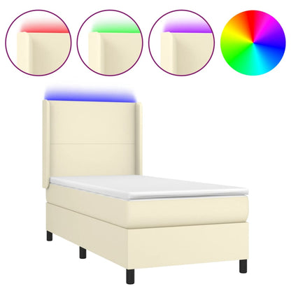 Giroletto a Molle con Materasso e LED Crema 80x200cm Similpelle | homemem39