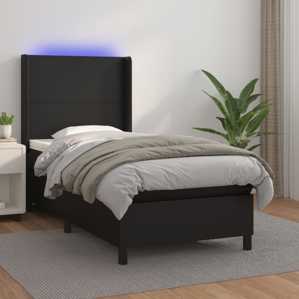 Giroletto a Molle con Materasso e LED Nero 90x190 cm Similpelle | homemem39