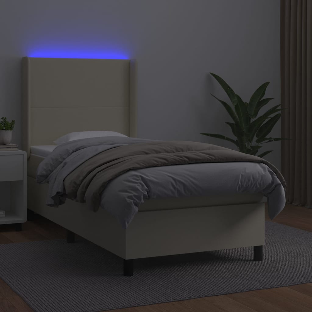 Giroletto a Molle con Materasso e LED Crema 90x190cm Similpelle | homemem39
