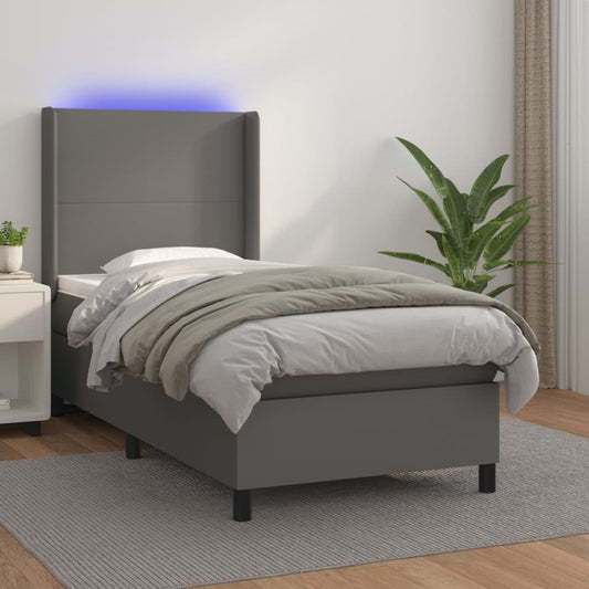 Giroletto Molle con Materasso e LED Grigio 90x190cm Similpelle - homemem39