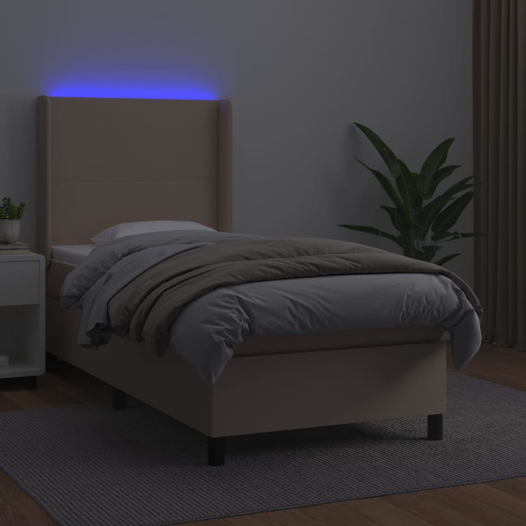 Giroletto Molle Materasso e LED Cappuccino 90x190 cm Similpelle - homemem39