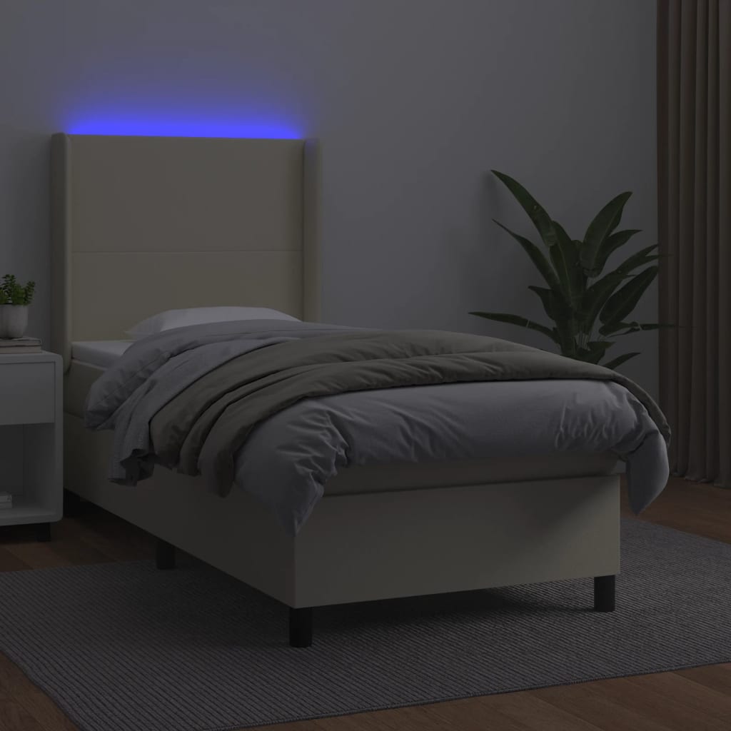 Giroletto a Molle con Materasso e LED Crema 100x200 cm | homemem39