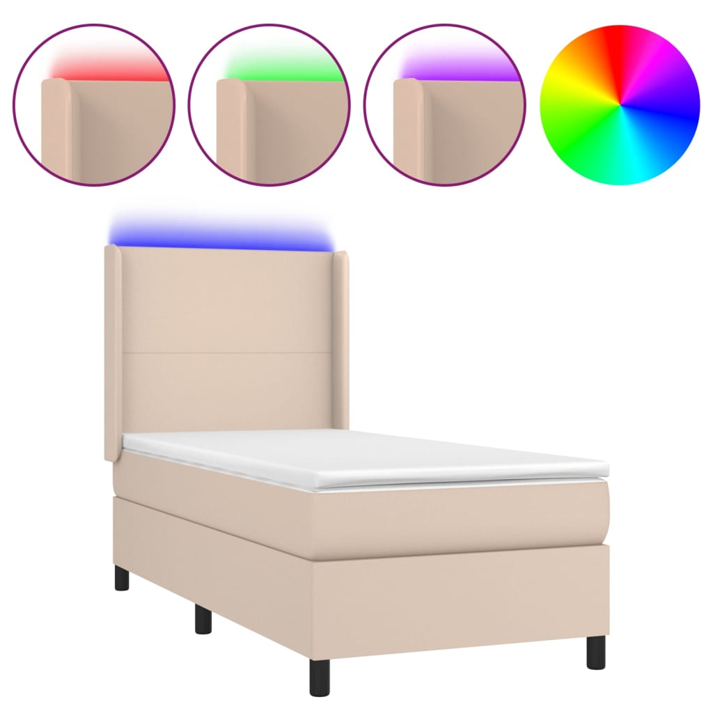 Giroletto Molle Materasso e LED Cappuccino 100x200cm Similpelle | homemem39
