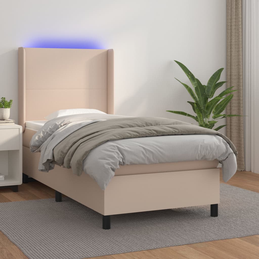 Giroletto Molle Materasso e LED Cappuccino 100x200cm Similpelle | homemem39