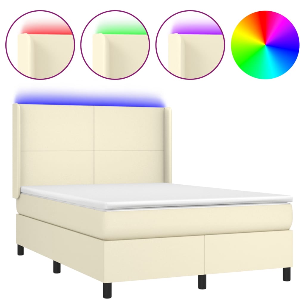 Giroletto a Molle con Materasso e LED Crema 140x190 cm | homemem39