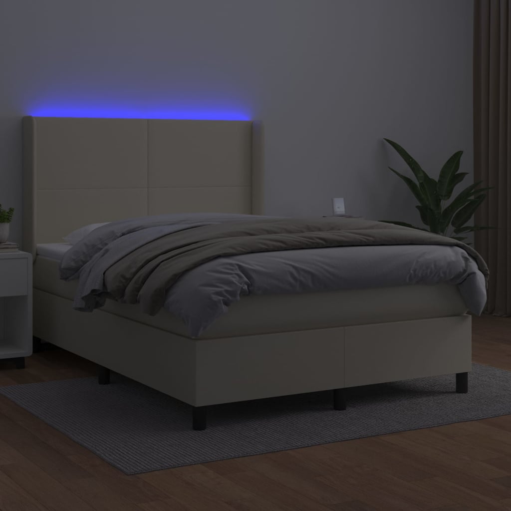 Giroletto a Molle con Materasso e LED Crema 140x190 cm | homemem39