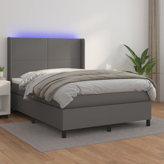 Giroletto Molle con Materasso e LED Grigio 140x190cm Similpelle