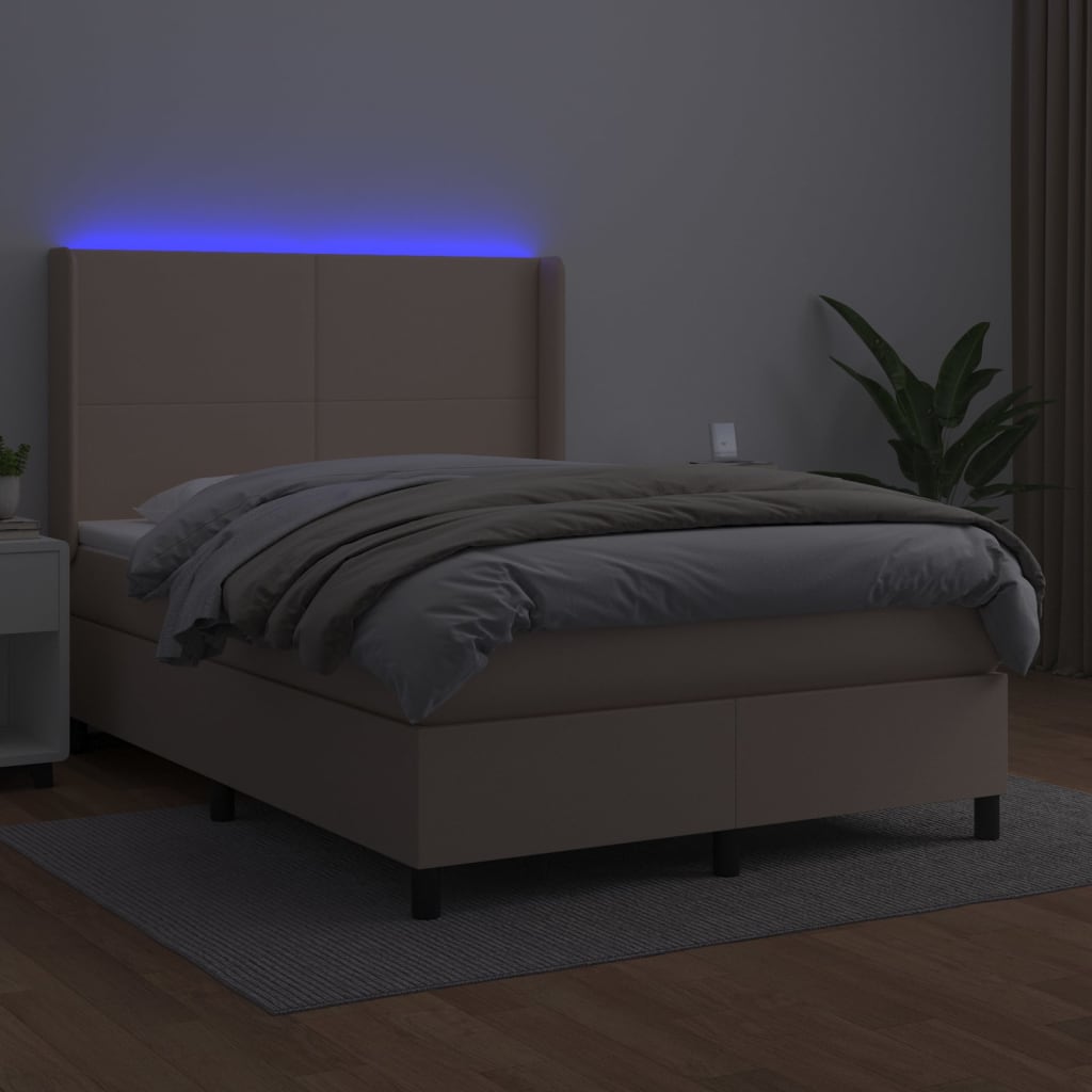 Giroletto Molle Materasso e LED Cappuccino 140x190cm Similpelle - homemem39