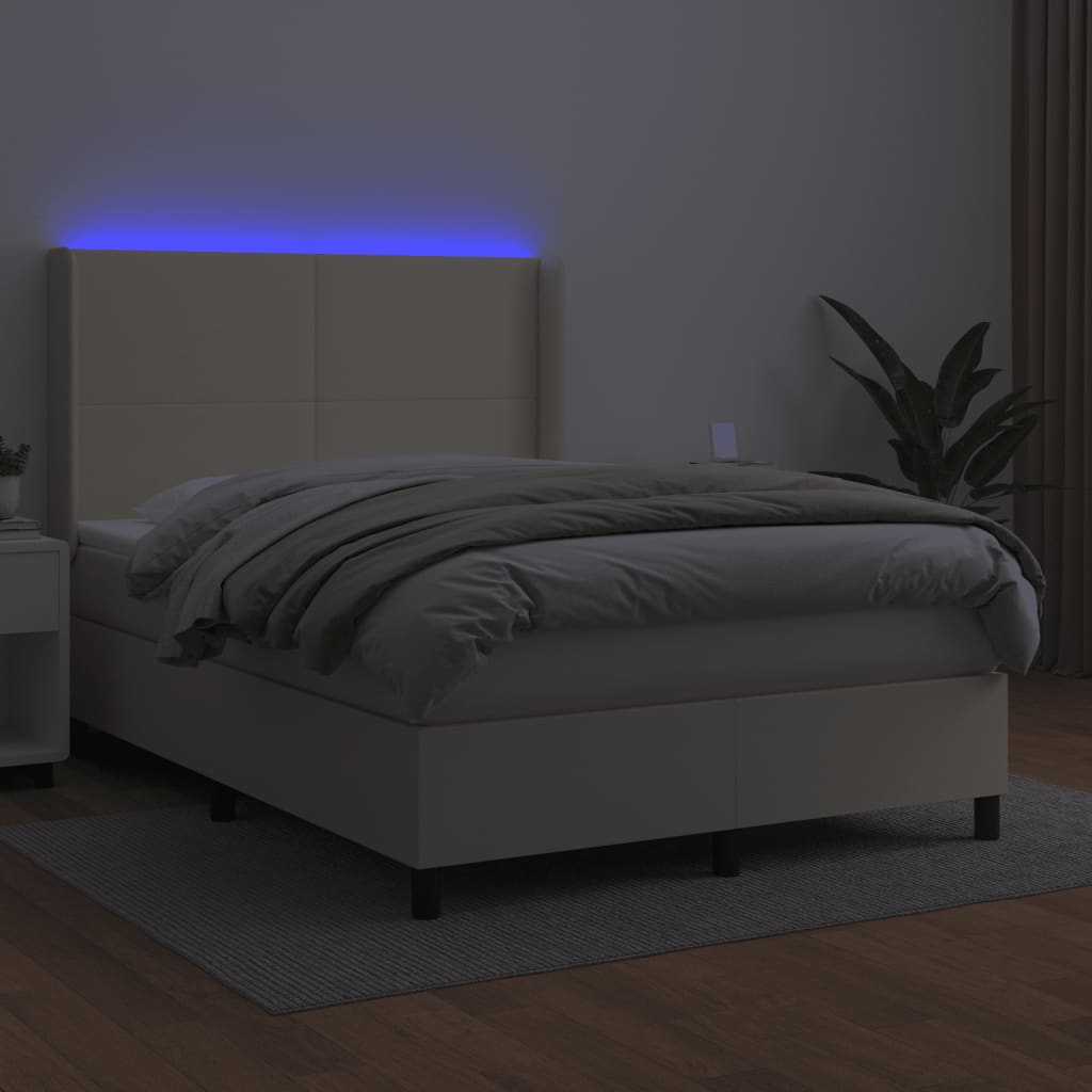 Giroletto a Molle con Materasso e LED Crema 140x200 cm | homemem39