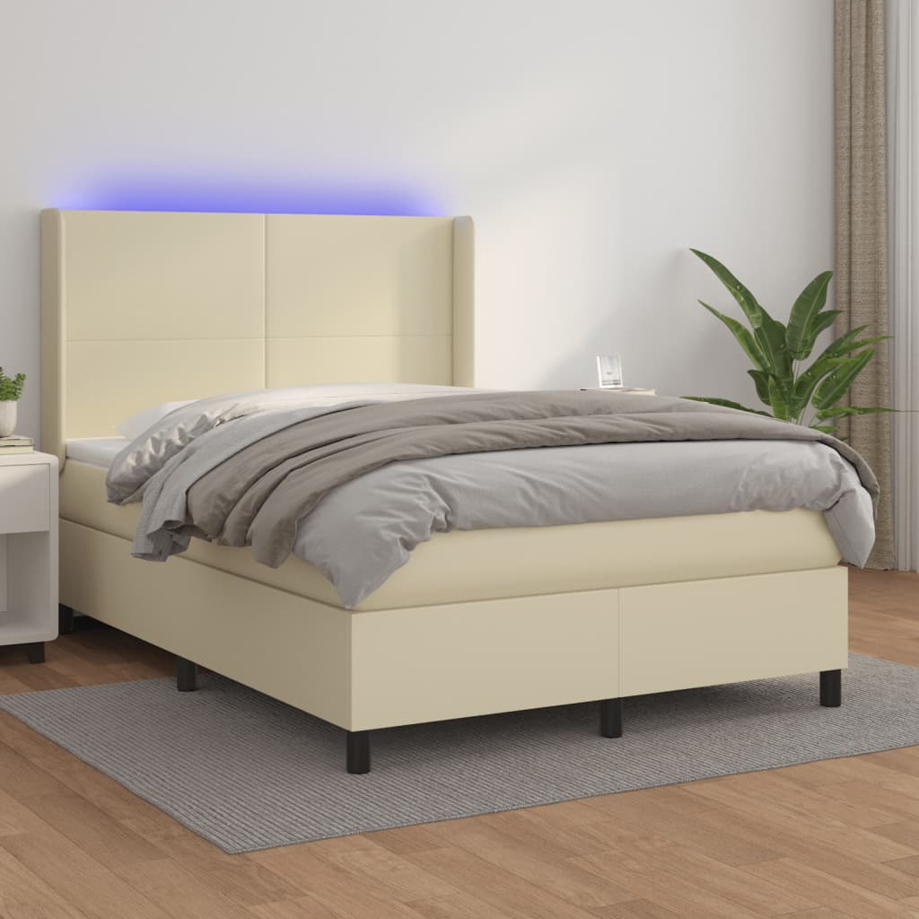 Giroletto a Molle con Materasso e LED Crema 140x200 cm | homemem39