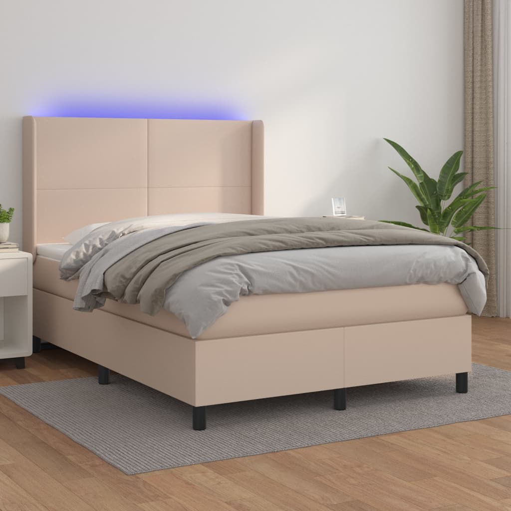 Giroletto Molle Materasso e LED Cappuccino 140x200cm Similpelle - homemem39