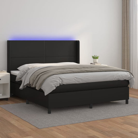 Giroletto a Molle con Materasso e LED Nero 160x200cm Similpelle - homemem39