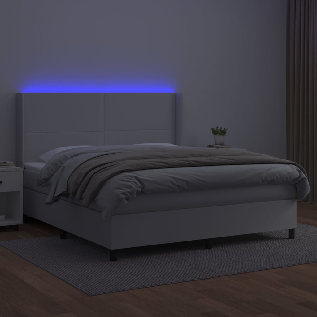 Giroletto Molle con Materasso e LED Bianco 160x200cm Similpelle - homemem39