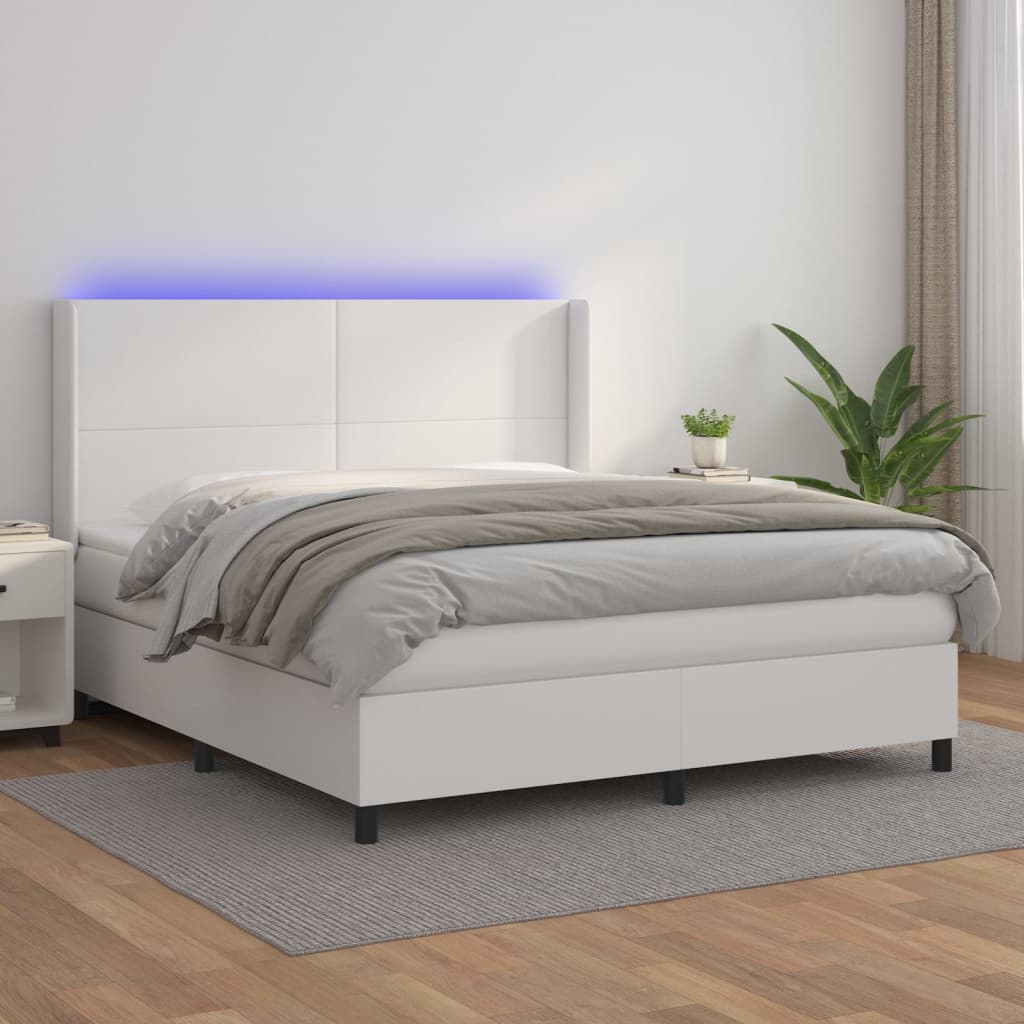 Giroletto Molle con Materasso e LED Bianco 160x200cm Similpelle - homemem39