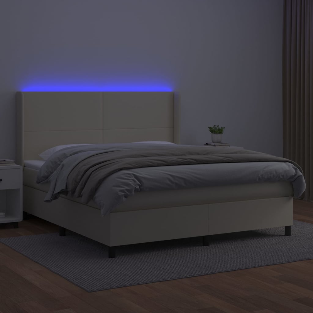 Giroletto a Molle con Materasso e LED Crema 160x200 cm