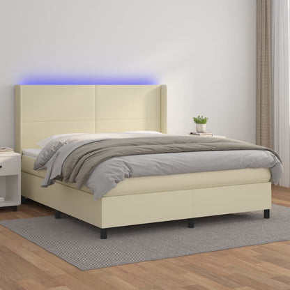 Giroletto a Molle con Materasso e LED Crema 160x200 cm