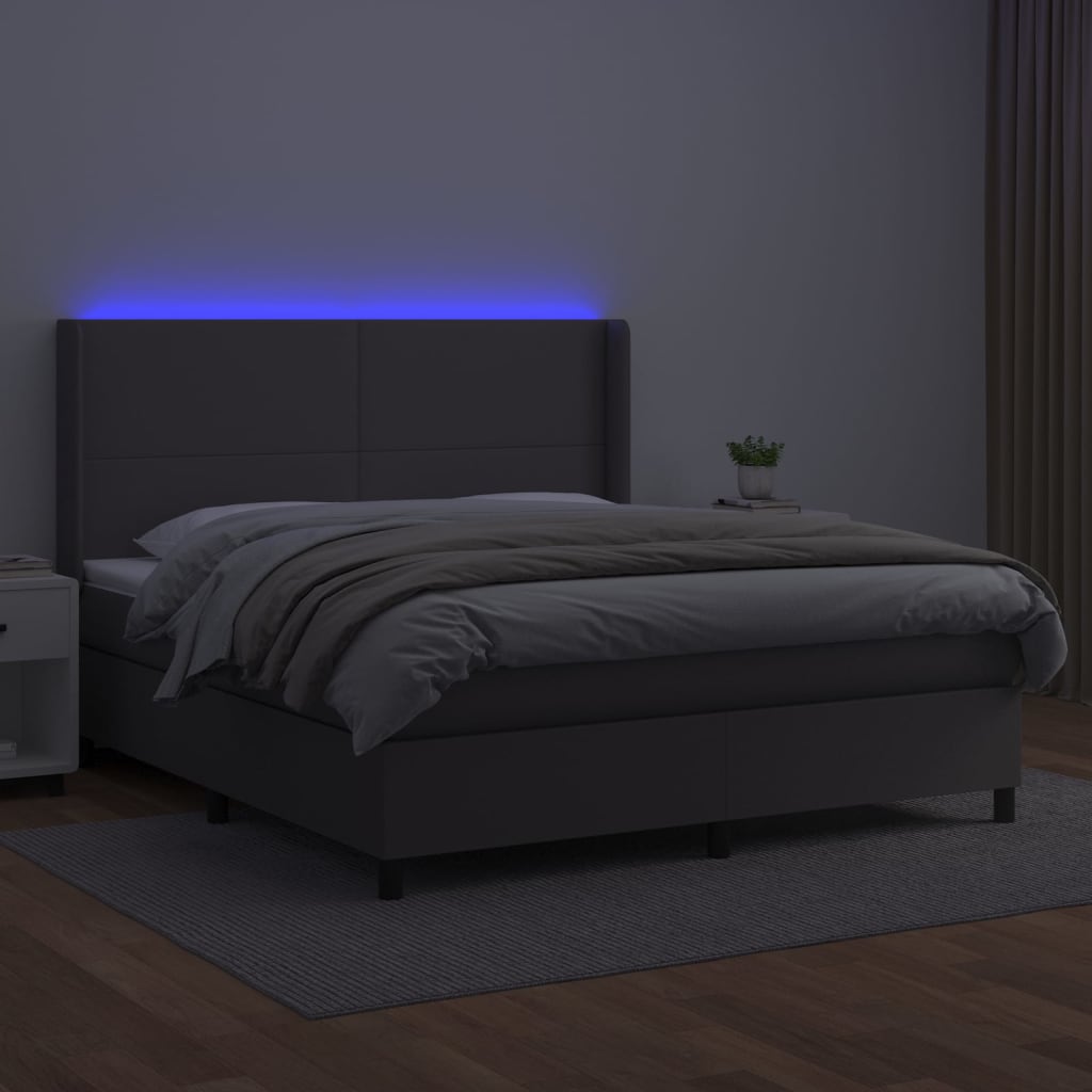 Giroletto Molle con Materasso e LED Grigio 160x200cm Similpelle | homemem39