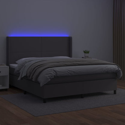 Giroletto Molle con Materasso e LED Grigio 160x200cm Similpelle | homemem39
