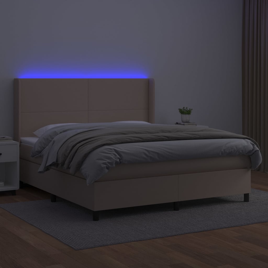 Giroletto Molle Materasso e LED Cappuccino 160x200cm Similpelle - homemem39