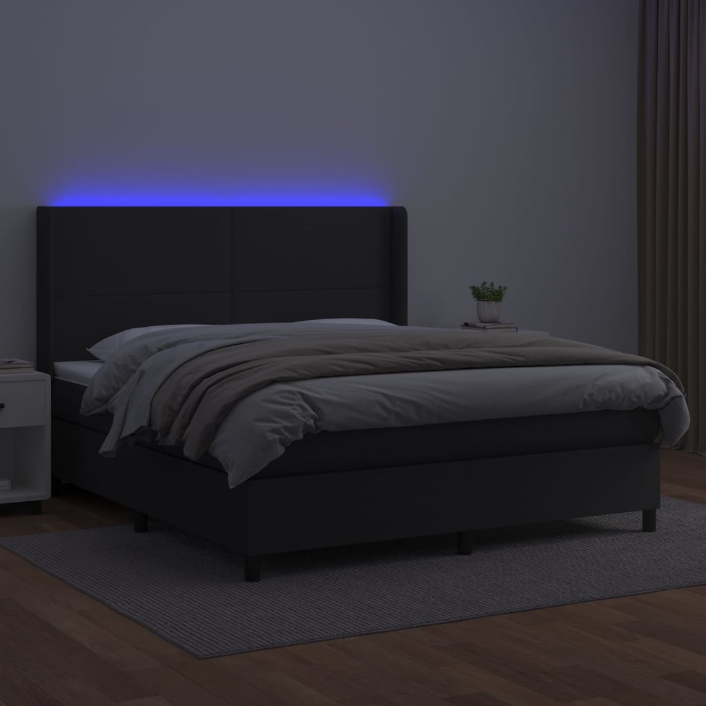 Giroletto a Molle con Materasso e LED Nero 180x200cm Similpelle - homemem39