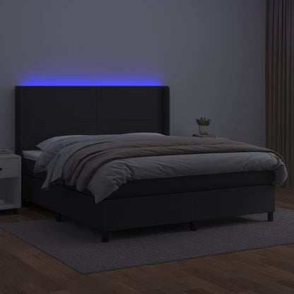 Giroletto a Molle con Materasso e LED Nero 180x200cm Similpelle - homemem39