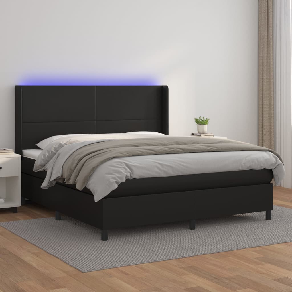 Giroletto a Molle con Materasso e LED Nero 180x200cm Similpelle - homemem39