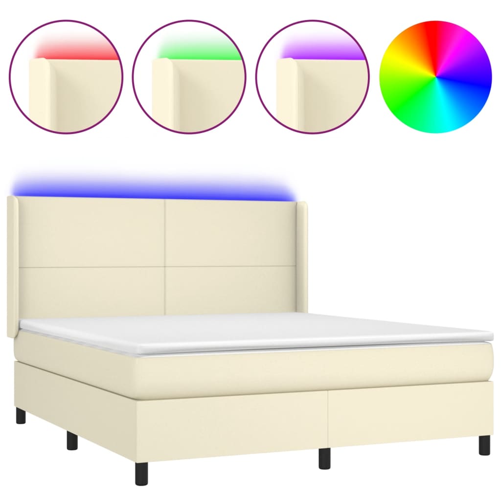 Giroletto a Molle con Materasso e LED Crema 180x200 cm | homemem39