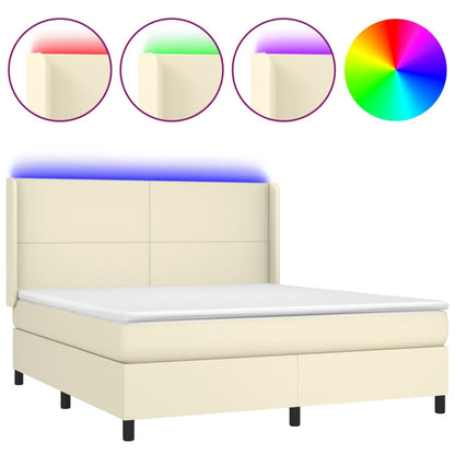 Giroletto a Molle con Materasso e LED Crema 180x200 cm | homemem39