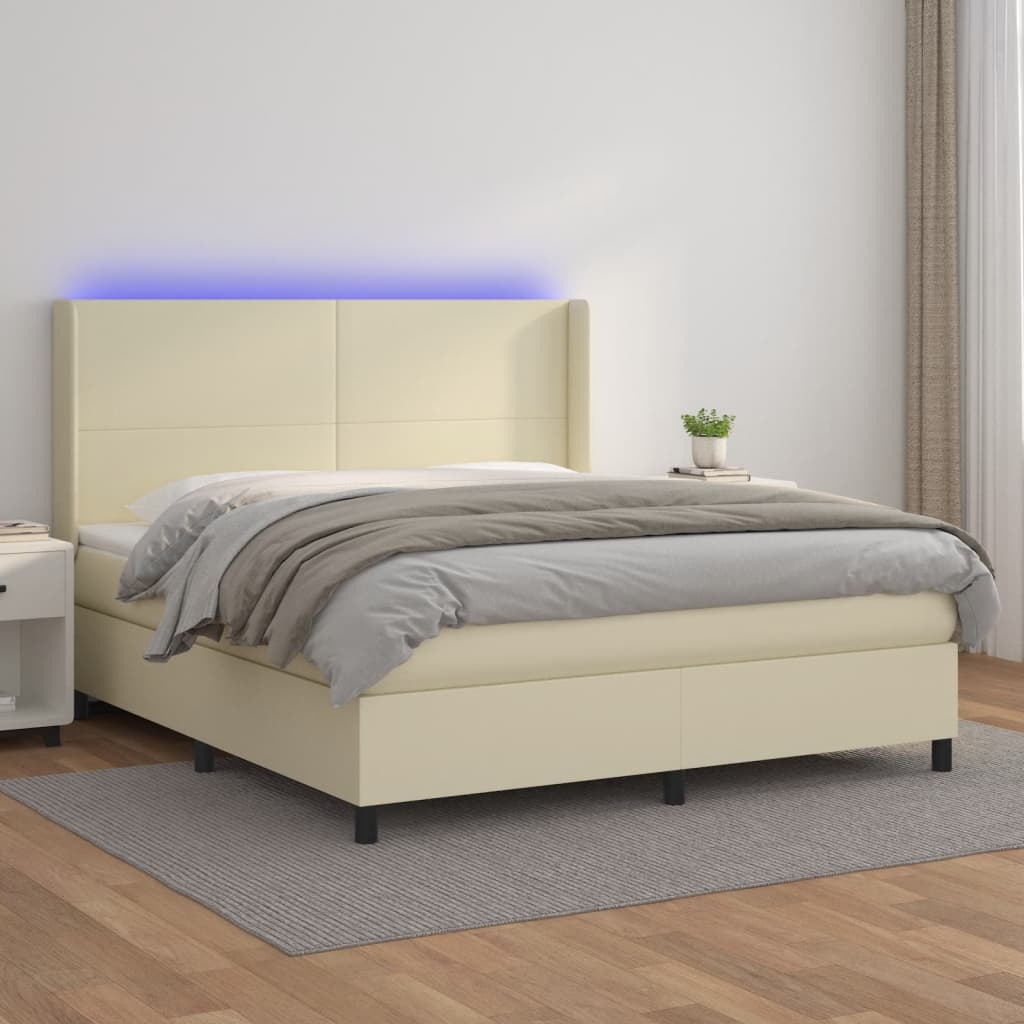 Giroletto a Molle con Materasso e LED Crema 180x200 cm | homemem39