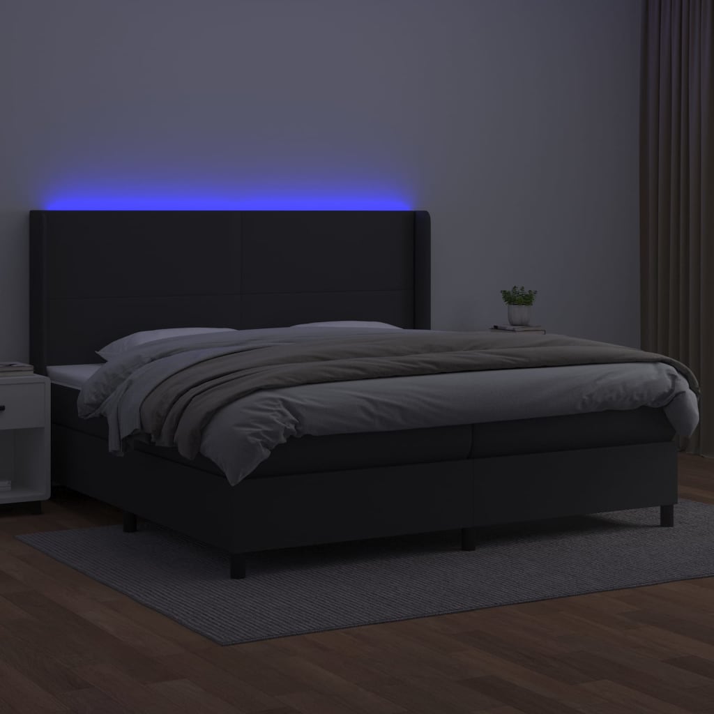 Giroletto a Molle con Materasso e LED Nero 200x200cm Similpelle - homemem39