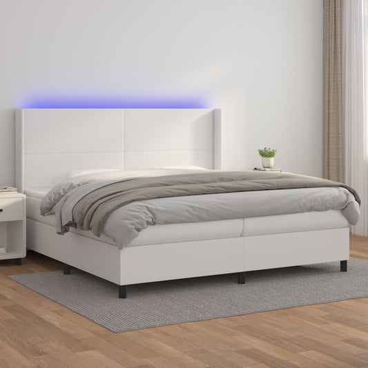 Giroletto Molle con Materasso e LED Bianco 200x200cm Similpelle - homemem39