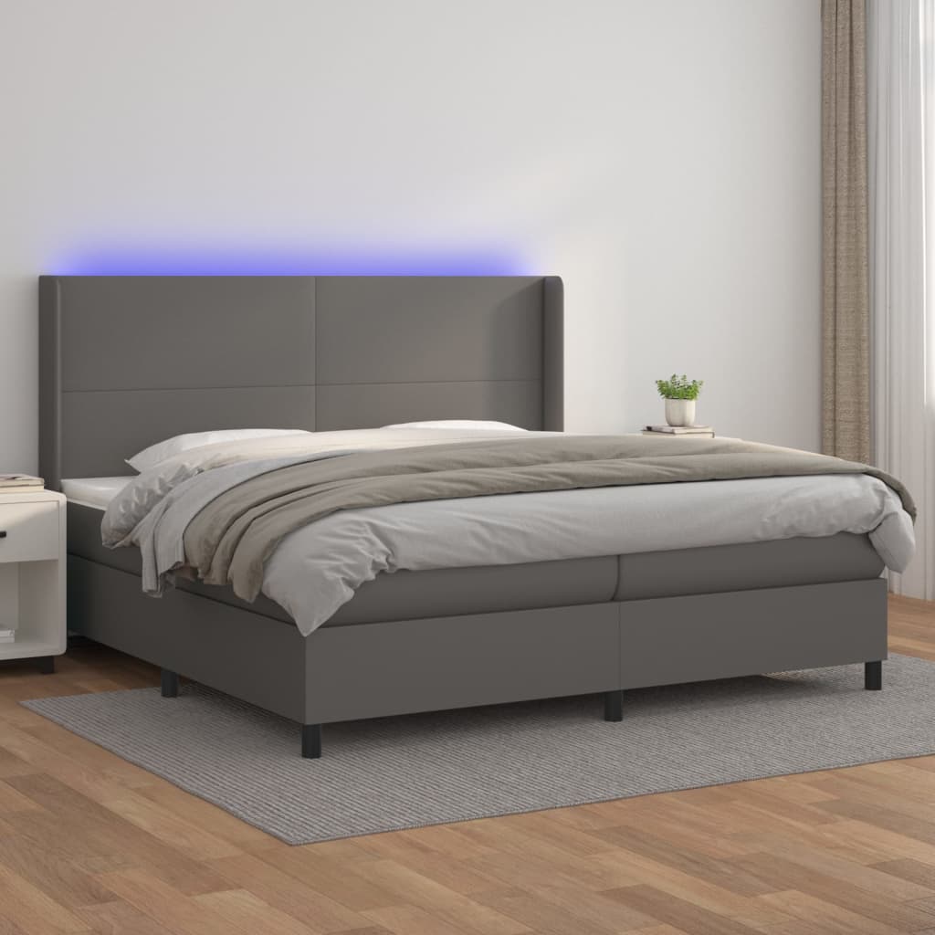 Giroletto Molle con Materasso e LED Grigio 200x200cm Similpelle - homemem39