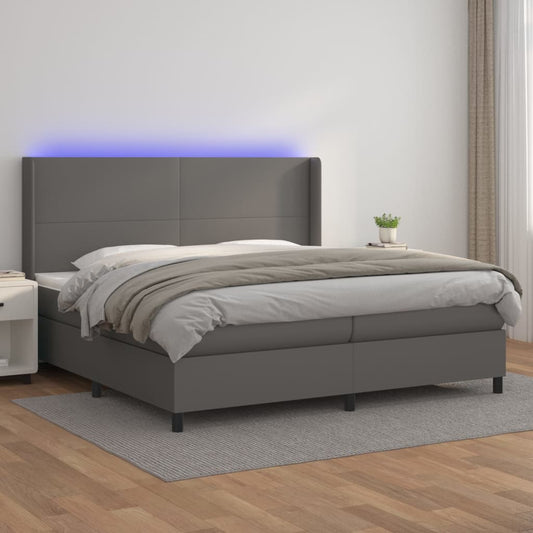 Giroletto Molle con Materasso e LED Grigio 200x200cm Similpelle - homemem39