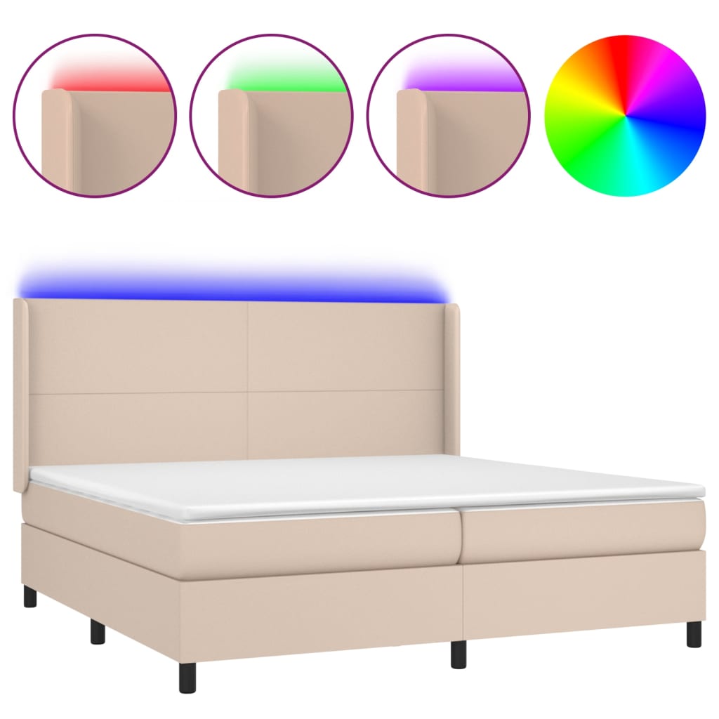 Giroletto Molle Materasso e LED Cappuccino 200x200cm Similpelle | homemem39