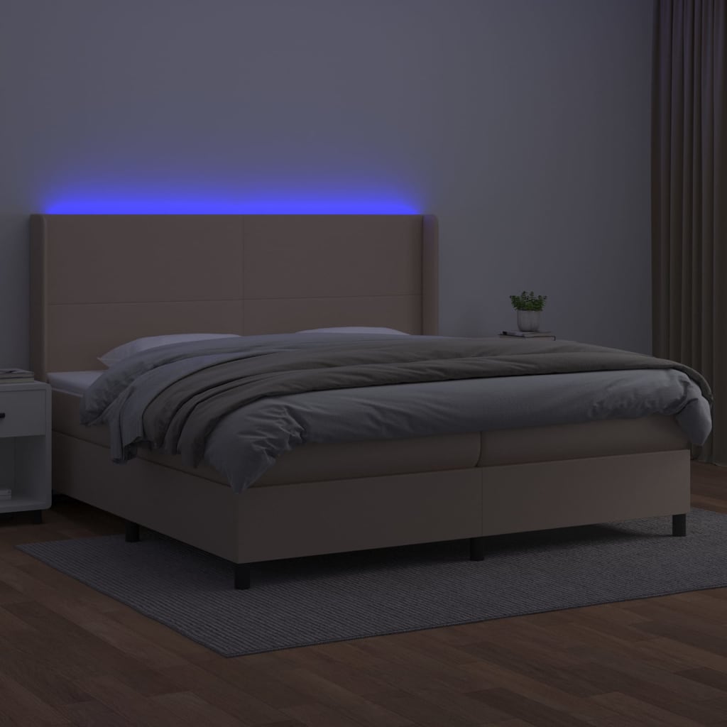 Giroletto Molle Materasso e LED Cappuccino 200x200cm Similpelle | homemem39